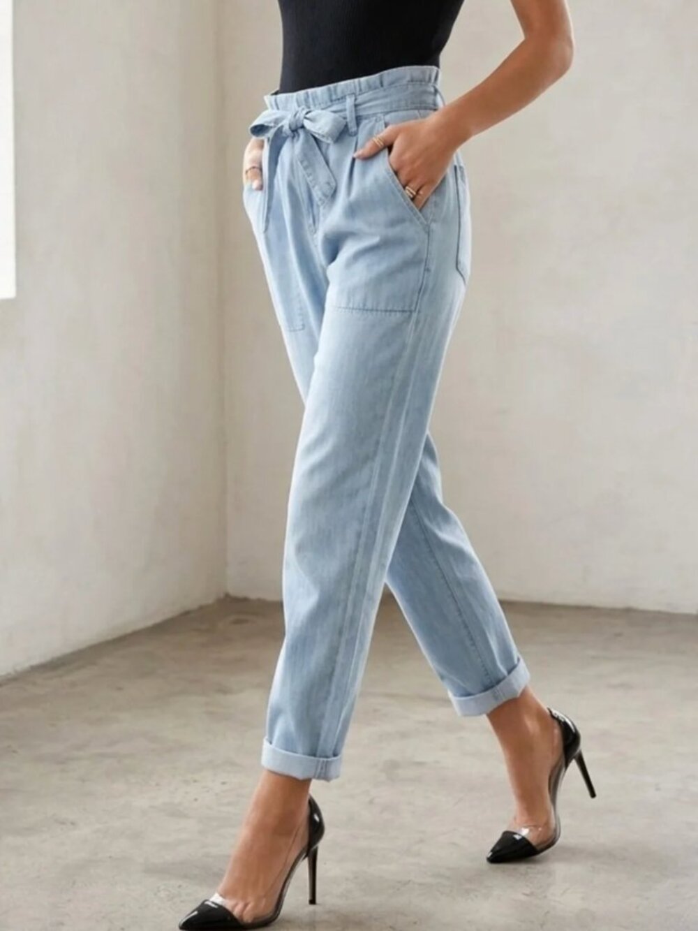 ISABEL MARANT light blue lightweight paperbag jeans